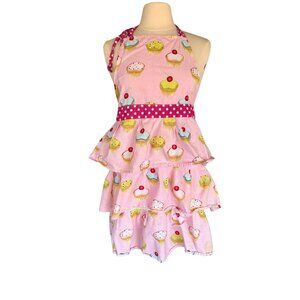Gourmet Club Pink Tiered Apron With Cupcake Print & Polka Dots One Size